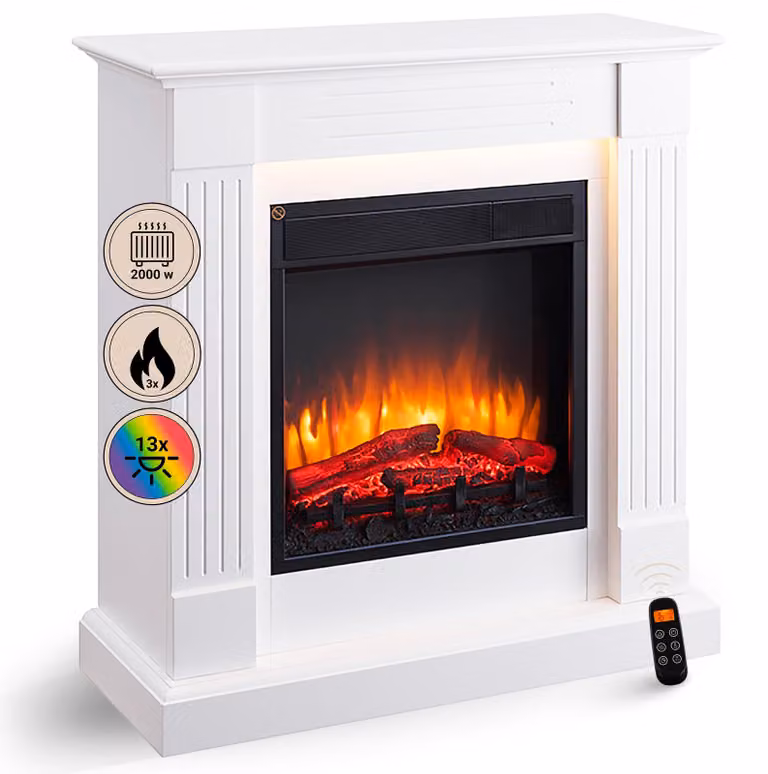 Camino elettrico a colonna - 1000/2000 W - Camino decorativo con effetto fiamma 3D e telecomando