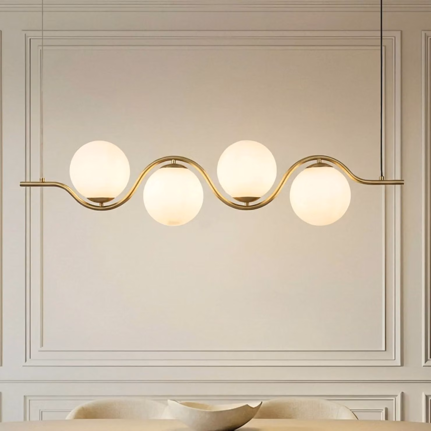 Lampada a sospensione Isandro Lucande, dimmerabile, Bianco / Opale, Soggiorno / Sala da pranzo, Vetro, Design, Lampada a sospensione
