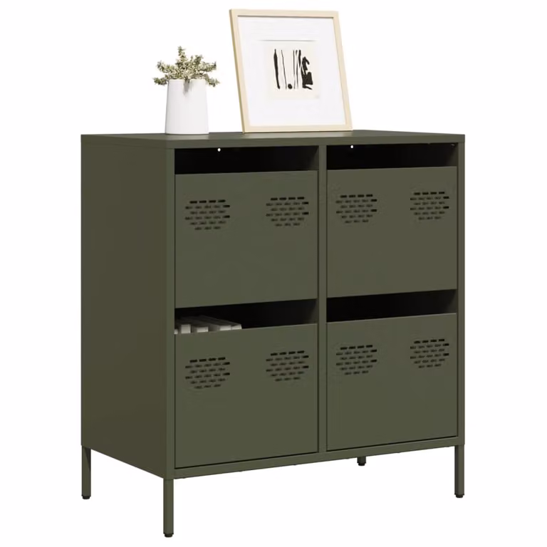 Credenza vidaXL Verde Oliva in Metallo per Soggiorno o Ufficio L: 68 cm, P: 39 cm, H: 73,5 cm