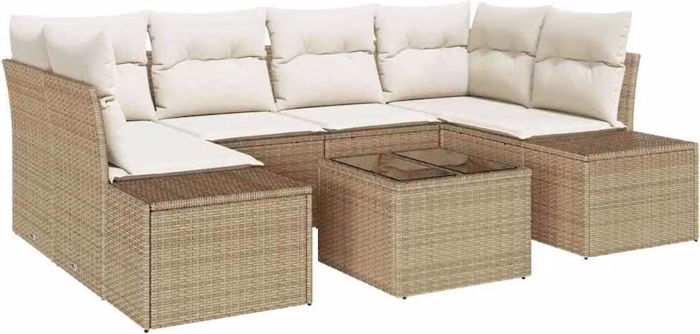 Set Divano da Giardino 8 pcs Beige e Crema polyrattan