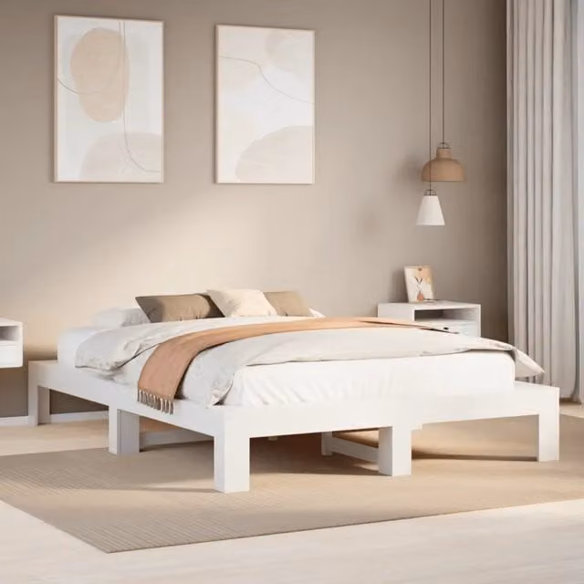 Letto senza Materasso-Struttura Letto Bianco 150x200 cm Legno Massello di Pino 249948
