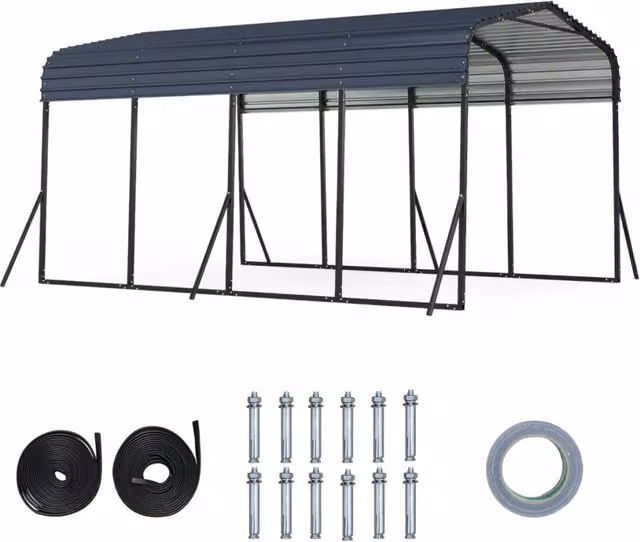 Carport DESIGN IN con tetto rigido e 4 gambe inclinate per SUV ed eventi, Nero – 1