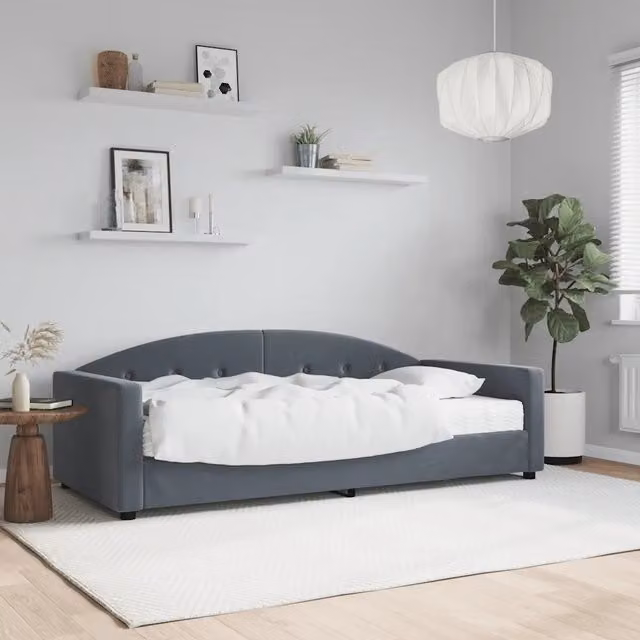 Divano Letto con Materasso-Sofa Letto-Daybed Grigio Scuro 90x190 cm in Velluto 959631