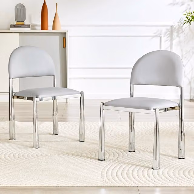 Set da 2 sedie da pranzo REDOM moderne in ecopelle grigio chiaro con gambe in metallo, Altezza: 80 cm