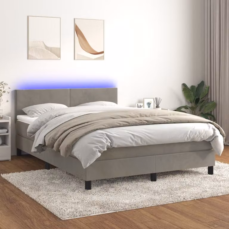 Maison Exclusive - Letto a Molle con Materasso e LED Grigio Chiaro 140x190 cm Velluto