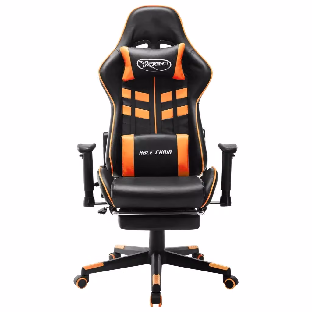 Sedia da Gaming Sportiva in Similpelle Nera e Arancione con Poggiapiedi e Riposagola – 2