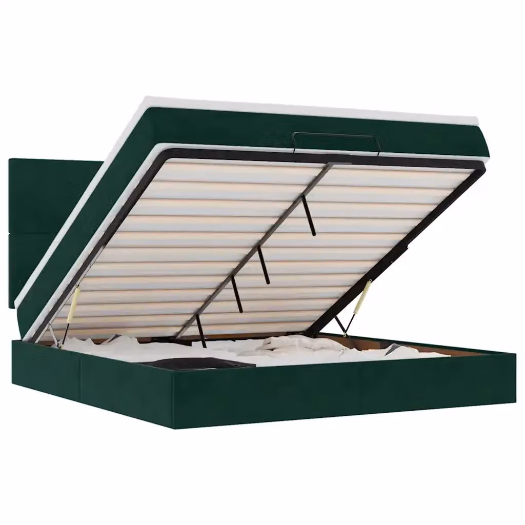 Letto con contenitore a sollevamento vidaXL in velluto verde e bianco con materasso L/P/H: 203 x 160 x 128 cm – 2