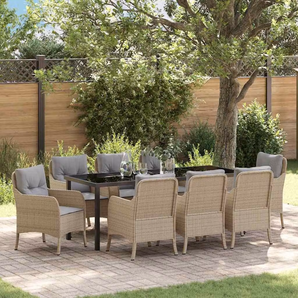 Maison Exclusive - Set da pranzo per esterno, 9 pezzi, rattan sintetico beige