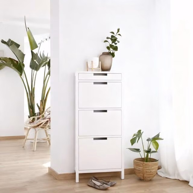 Scarpiera da parete Banak Orus in legno laccato bianco con scomparti basculanti
