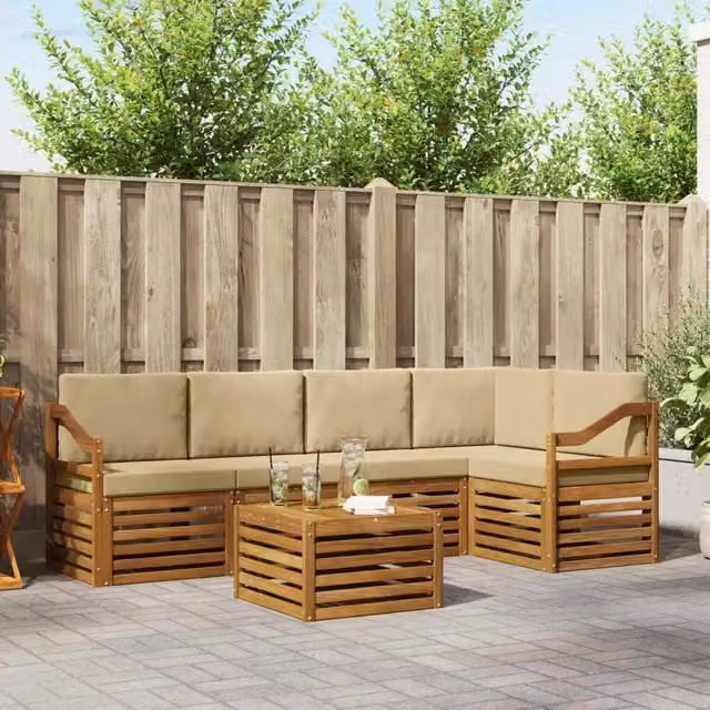 Set di divani da esterno 6 pz Naturale e Beige Poliestere 3374868
