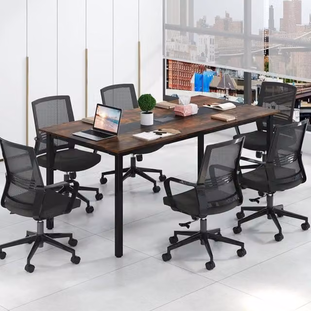 Tavolo da Conferenza 180 x 90 cm, Tavolo Rettangolare Grande per Riunioni per 8-10 Persone con Passacavi per Ufficio e Sala Riunioni