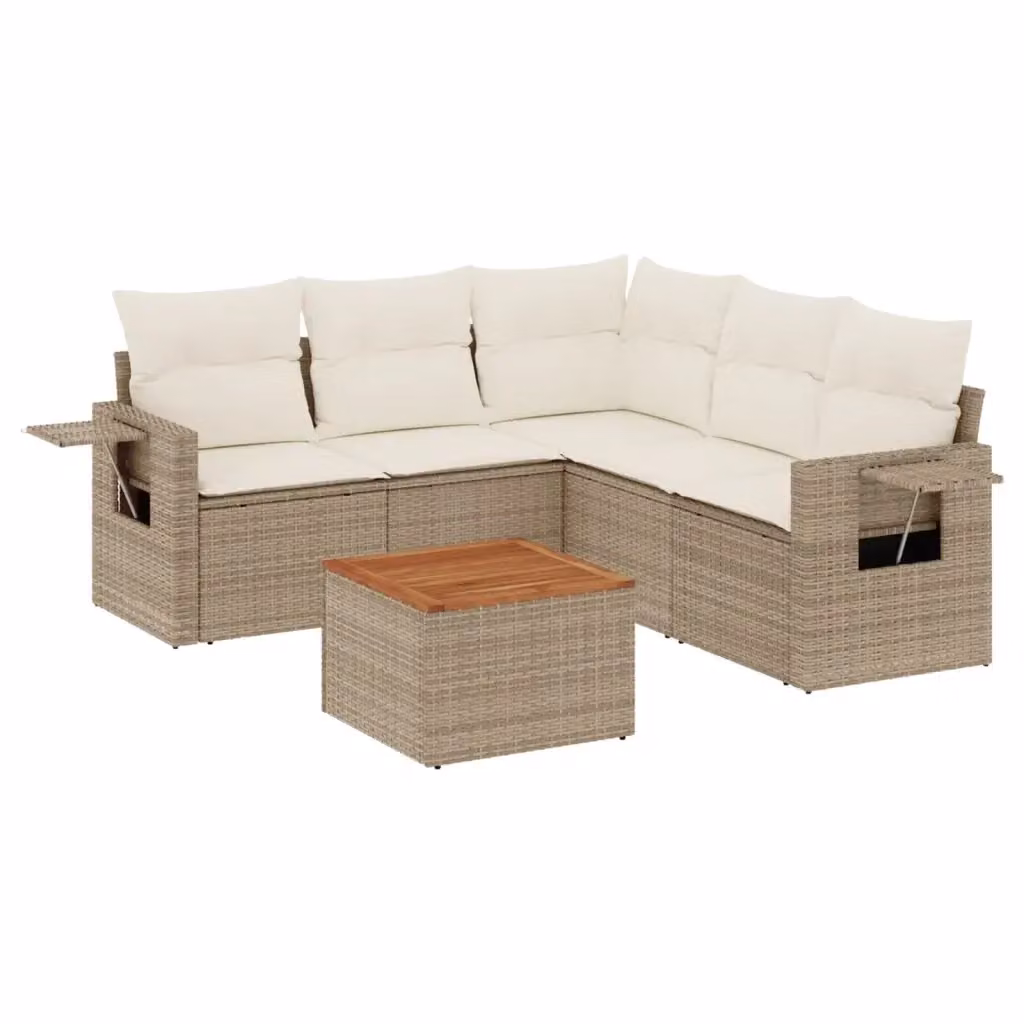 Set Divano da Giardino a L vidaXL in Polyrattan Beige con 6 Pezzi e Cuscini Inclusi – 2