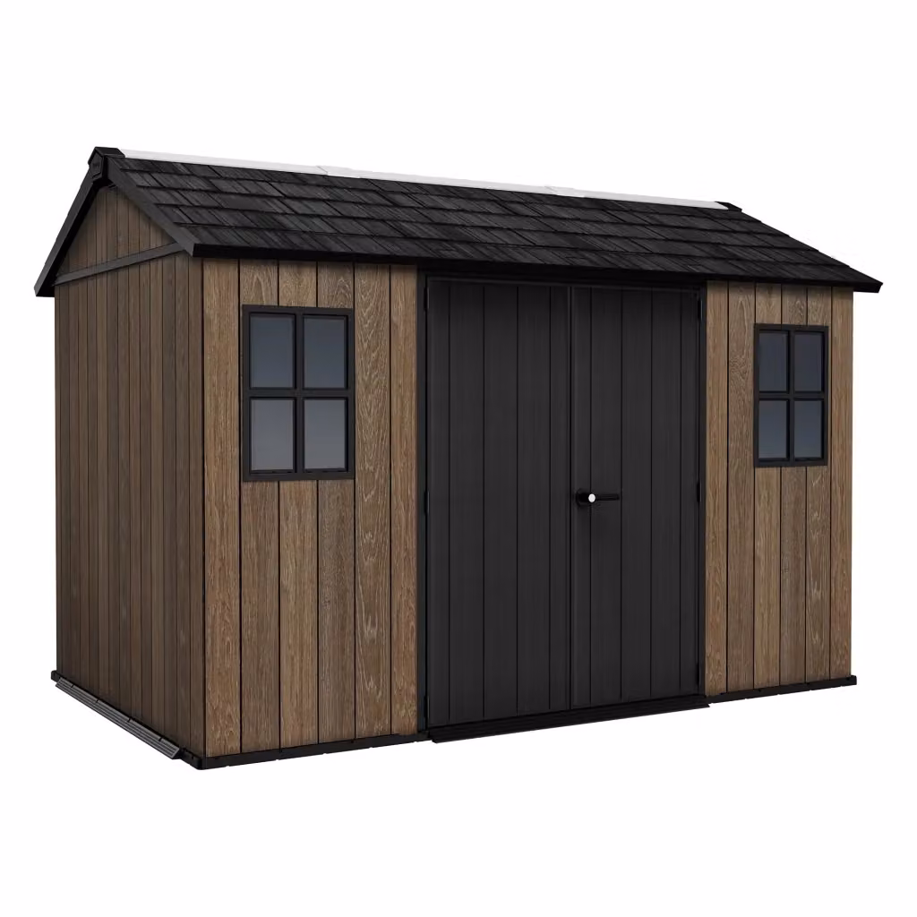 Casetta da Giardino Mcalester con Finitura in Resina e Chiusura di Sicurezza, Marrone Noce, L: 350 cm, P: 230 cm, H: 246 cm – 2