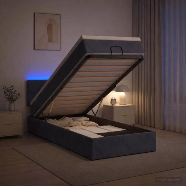 Letto Ottomano con Materasso e Illuminazione LED vidaXL, Grigio, L: 80 cm, P: 200 cm, H: 140 cm
