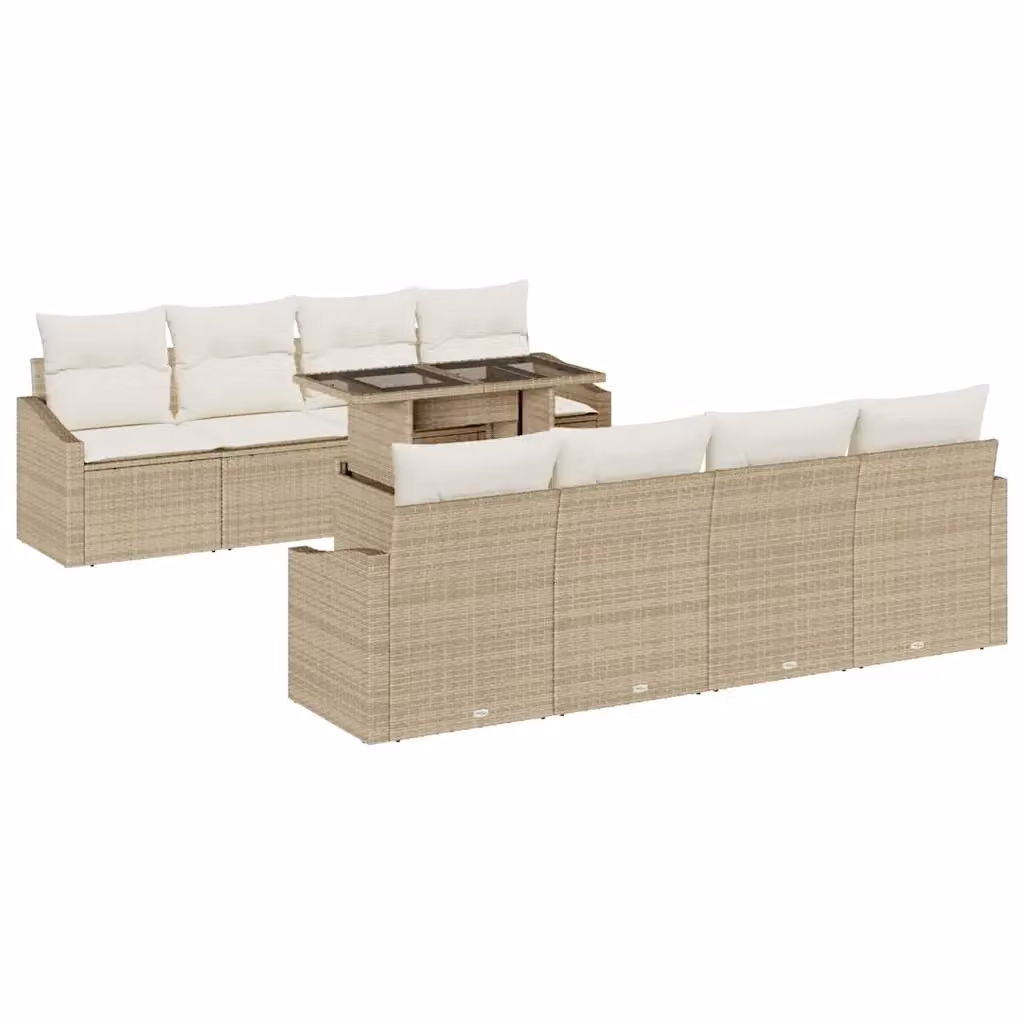 Set Divano da Giardino vidaXL 7 Pezzi Beige con Cuscini e Tavolino in Polyrattan e Acciaio – 2