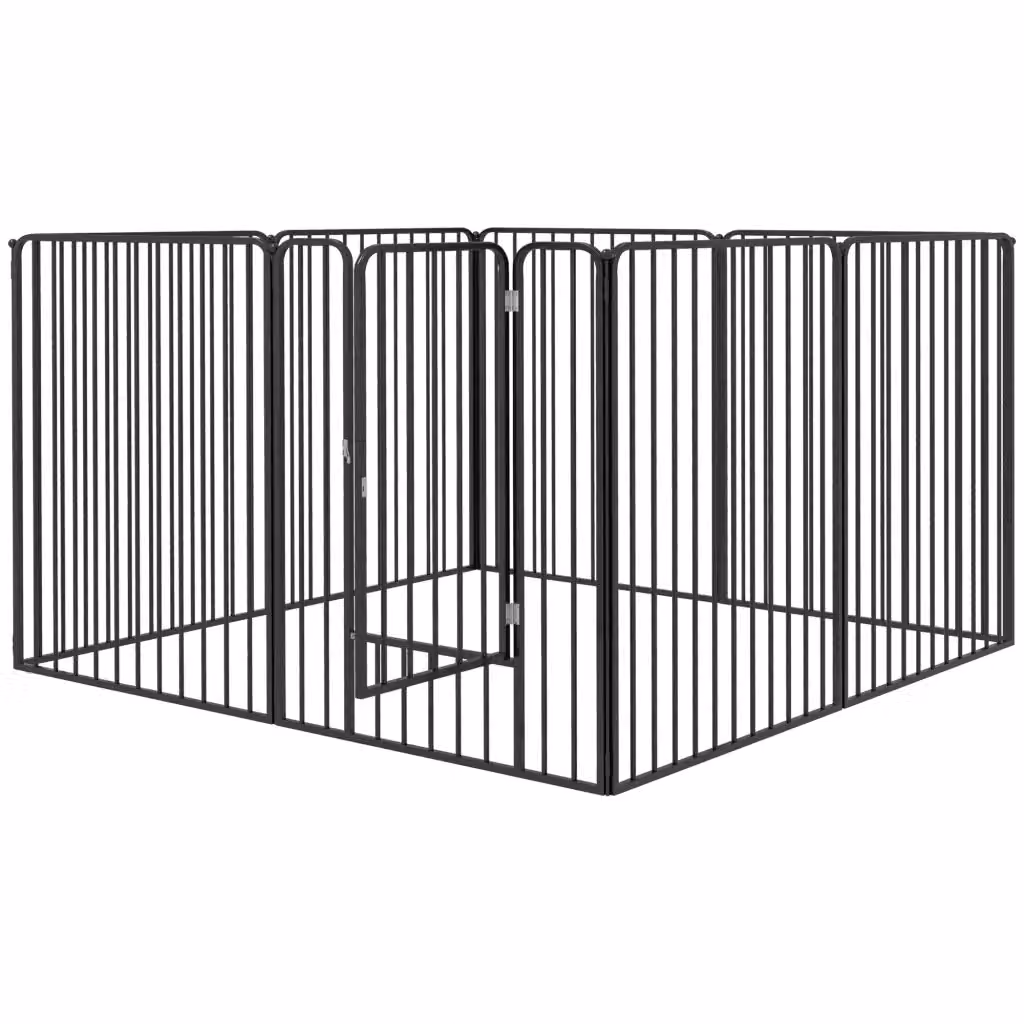 Box per cani modulabile da interno ed esterno in metallo nero con 8 pannelli e 9 picchetti, L/P/H: 164 x 164 x 100 cm – 2