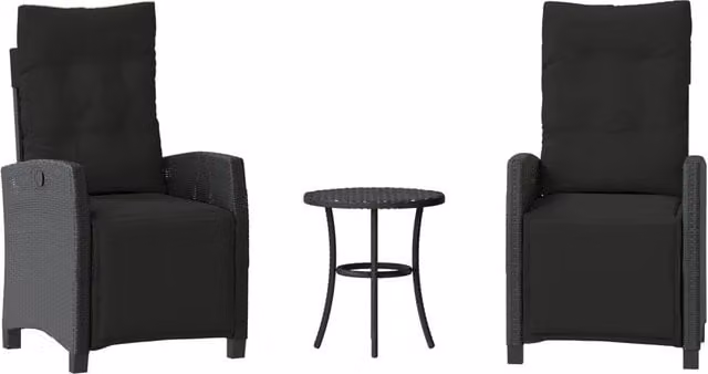 Set da Bistr¨° 3 pz | Set Salotto da Giardino con Cuscini Nero in Polyrattan
