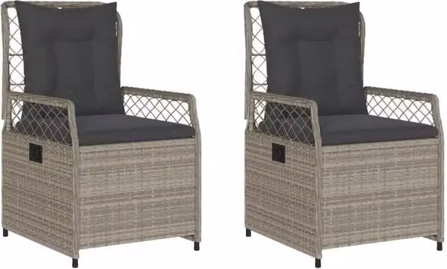 Set di 2 sedie da giardino reclinabili in polyrattan e metallo, colore grigio opaco