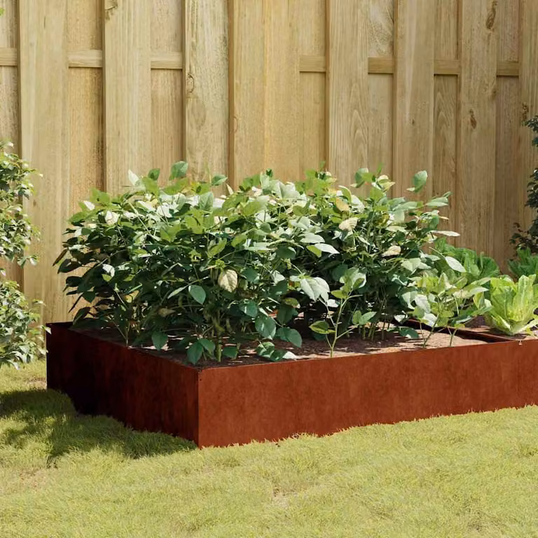 Fioriera Rialzata da Giardino vidaXL in Acciaio Corten Marrone L: 100 cm, P: 100 cm, H: 41 cm