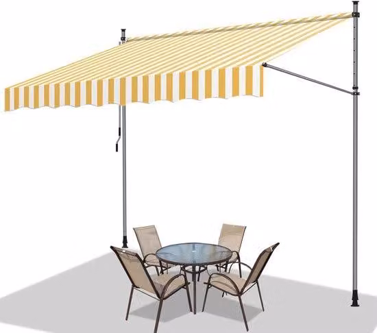 Protezione solare: protezione dai raggi UV e dall'acqua per balcone, terrazza e giardino. Ombrellone resistente al vento, diametro 300 cm, giallo e bianco
