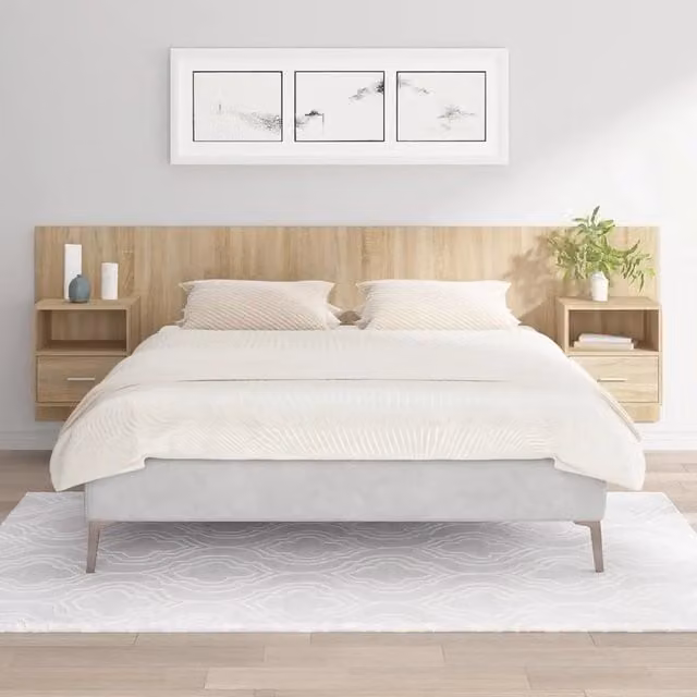 Testiera Letto con Comodini in Legno Multistrato Rovere Sonoma 3115718