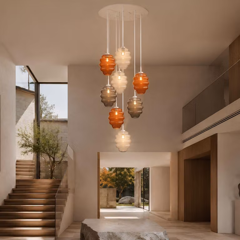 s.luce Echos gallery light 8-flame Ø 80cm baldacchino Ø 25cm trasparente 8-flame ovale, allungato