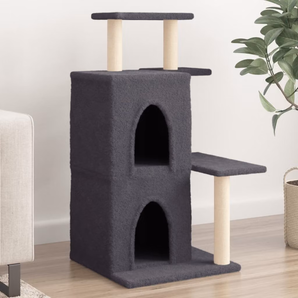 vidaXL Albero per Gatti con Tiragraffi in Sisal e Legno Grigio Altezza: 97 cm