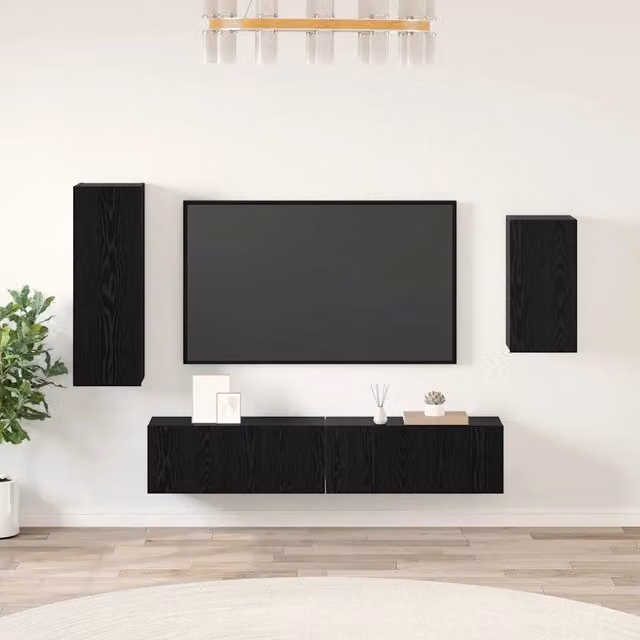 Set mobile TV 4 pz-Set di 4 Credenza per TV Rovere Nero Legno multistrato 519006