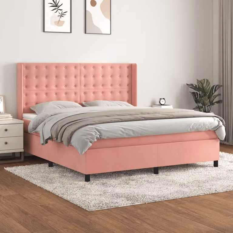 Maison Exclusive - Giroletto a Molle con Materasso Rosa 180x200 cm in Velluto