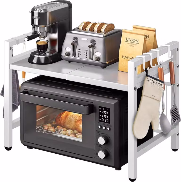 Ripiano magnetico estraibile con 6 ganci - Organizzatore da cucina a 2 livelli - Bianco