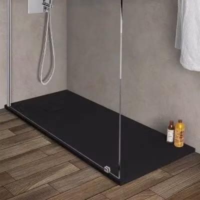 Piatto doccia rettangolare Agorà in resina nero effetto pietra riducibile L: 150 cm, P: 80 cm