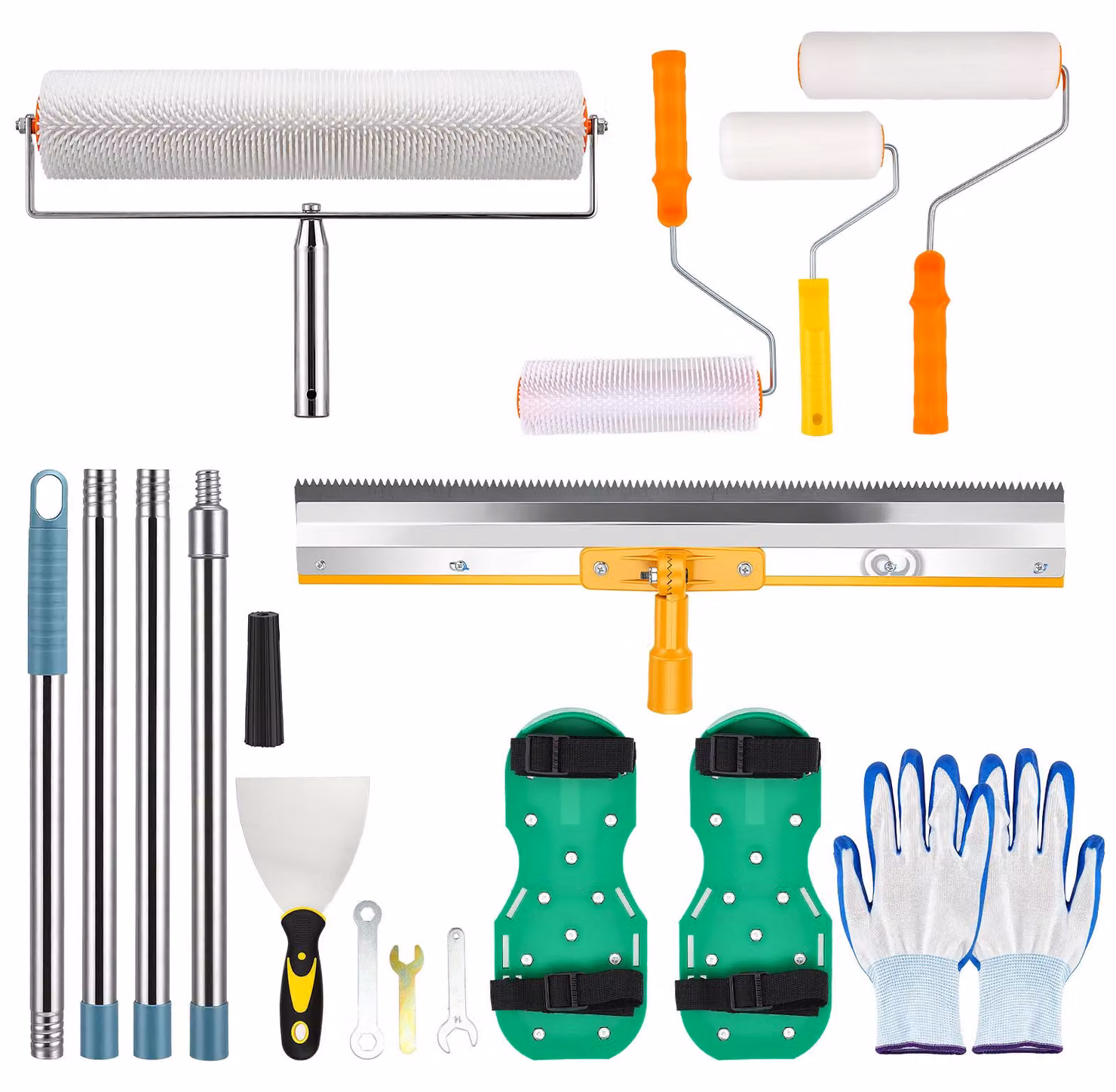 Set di strumenti autolivellanti, set di rulli a punte, raschietto dentato, multicolore