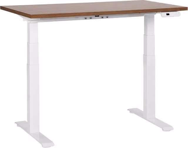 Scrivania regolabile in altezza elettricamente BELIANI con piano in legno marrone e struttura bianca L: 120 cm, P: 72 cm