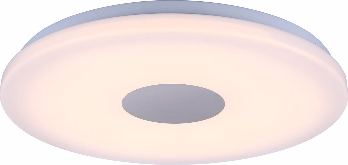 Plafoniera a LED, cromata, in acrilico, rotonda, finitura satinata, diametro 37,5 cm