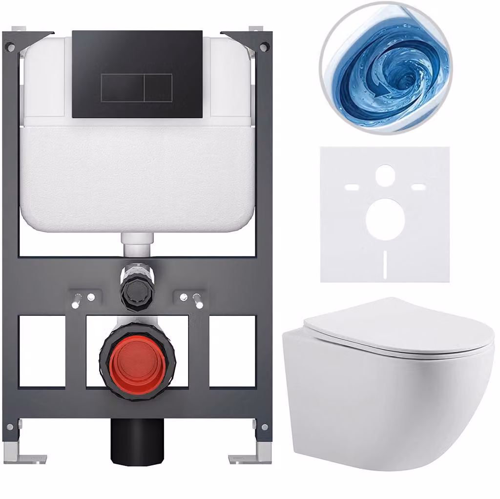 CERANO - Set WC da incasso Cesso - bianco opaco - pulsante Prime/Modulo, nero - sospeso - modulo basso - installazione a parete/cartongesso - 49x36 cm