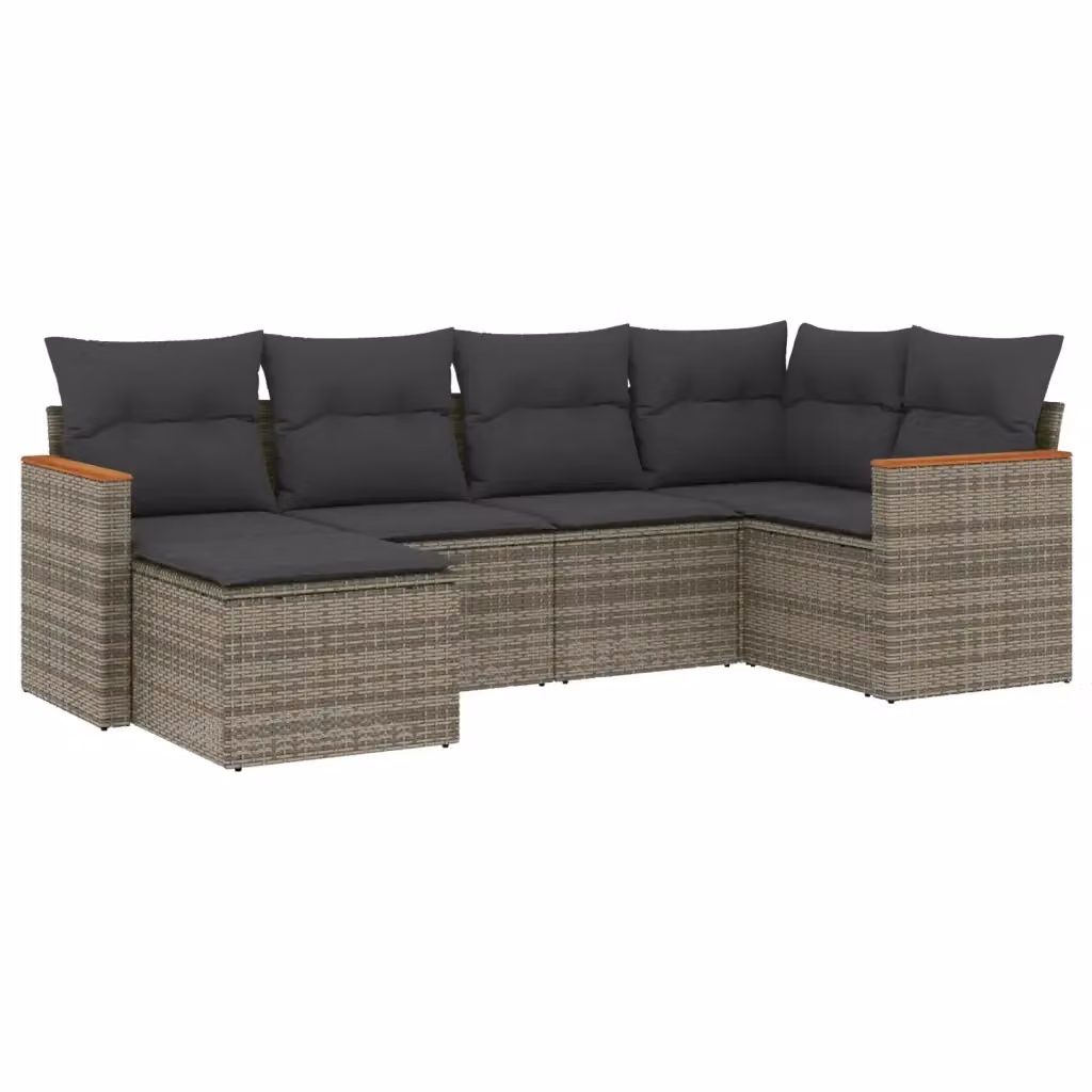 Set Divano da Giardino VIDAXL a L in Polyrattan Grigio con Cuscini, 6 Posti – 2