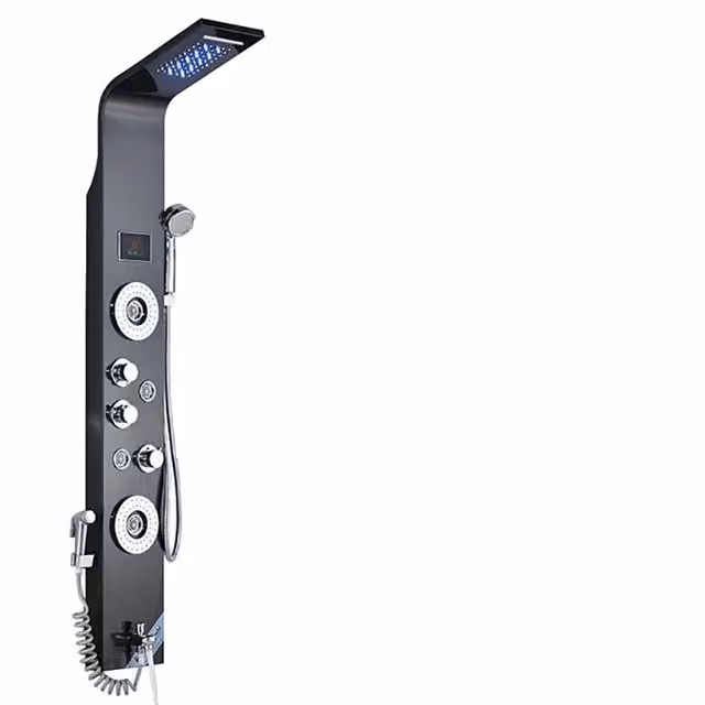 Pannello doccia a LED, design a cascata, spruzzatore per massaggio spa, colore nero 8006