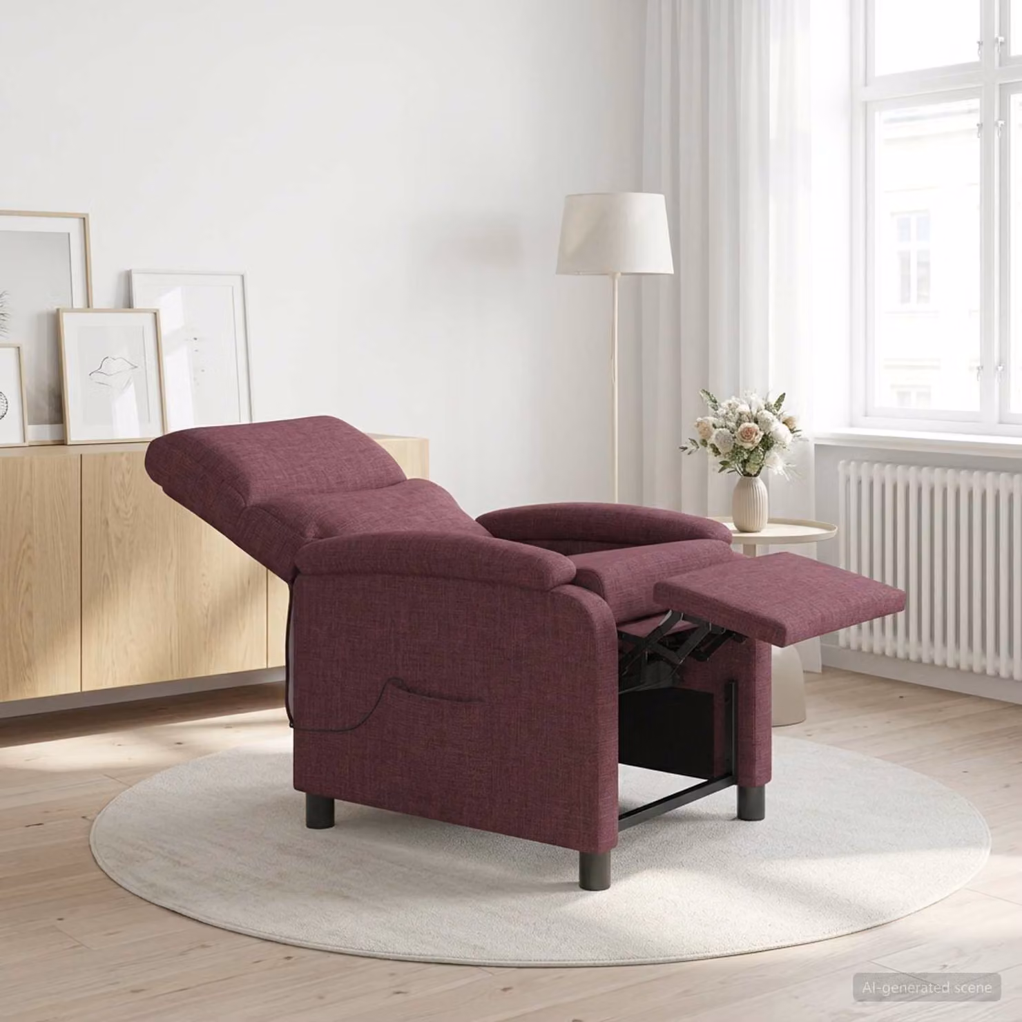 vidaXL Poltrona Relaxing Recliner in Tessuto Viola con Braccioli