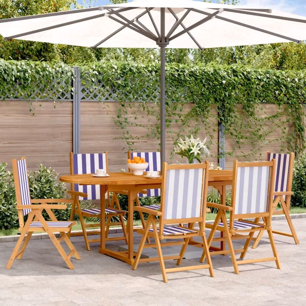 Maison Exclusive - Set da pranzo da giardino a 7 pezzi in tessuto e legno massello, blu e bianco
