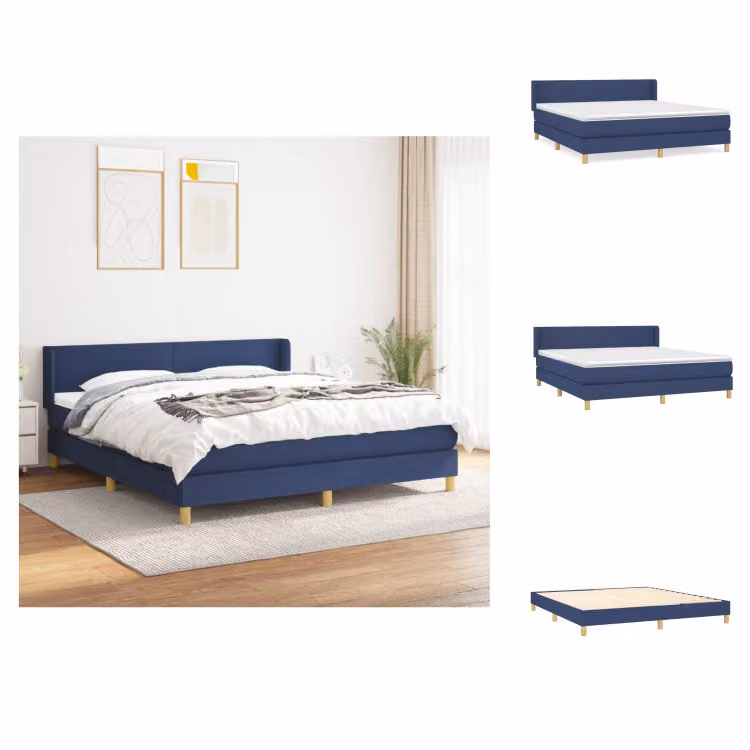 vidaXL Letto a molle con materasso blu 180x200 cm in tessuto - Letti & strutture letto