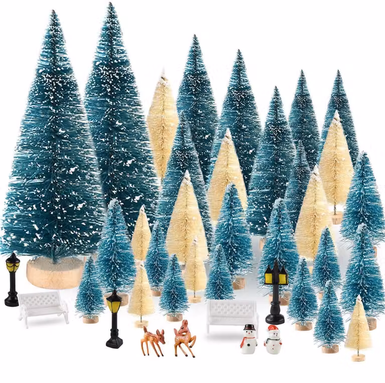 Mini alberi di Natale artificiali, 35 pezzi, verde scuro e beige, per decorazioni natalizie