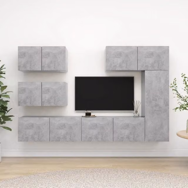 Set di Mobili Porta TV 6 pz-Credenza per TV Grigio Cemento in Legno Multistrato 713577