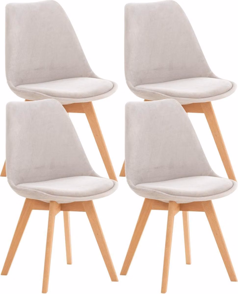 set di 4 sedie da pranzo - sedie da cucina - comode e facili da pulire | colore: grigio chiaro, materiale: morbido