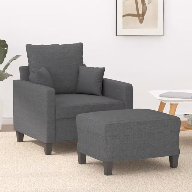 Divano Sedia-Poltrona con Poggiapiedi Grigio Scuro 60 cm in Tessuto 185182