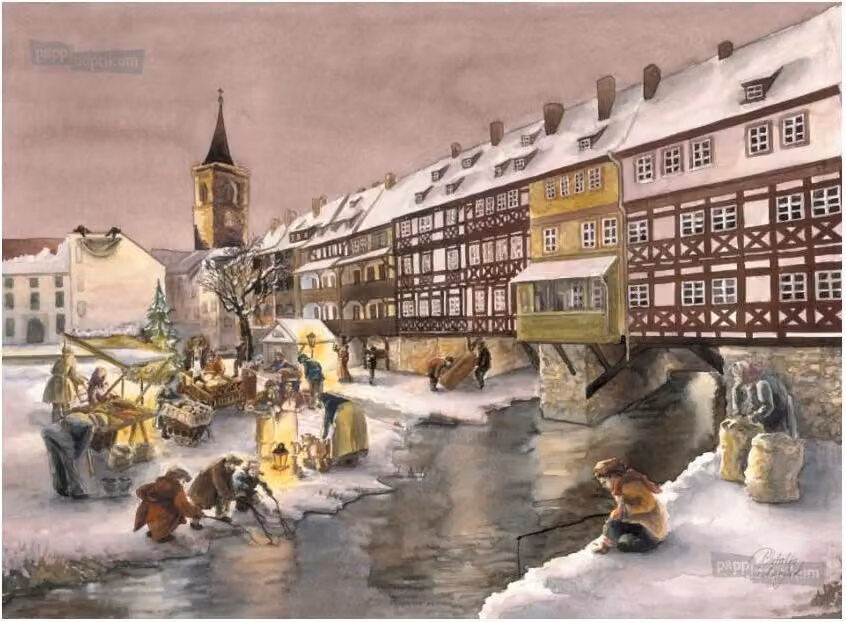 Mini calendario dell'Avvento "Krämerbrücke" di Erfurt – Design nostalgico in carta