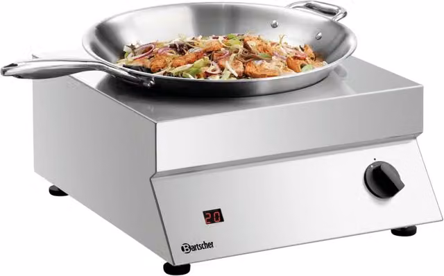 Wok a induzione Bartscher con display digitale e protezione da surriscaldamento, argento