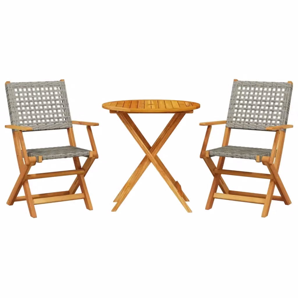 vidaXL Set da Bistrot 3 pz Grigio in Polyrattan e Legno di Acacia Oliato – 2