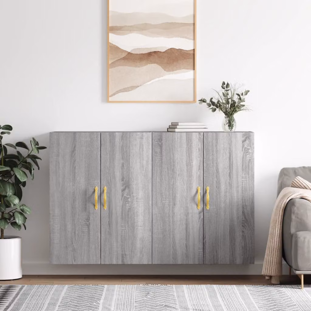 Set di 2 mobili a parete vidaXL in stile moderno, colore grigio, L 69,5 cm x P 34 cm x H 90 cm