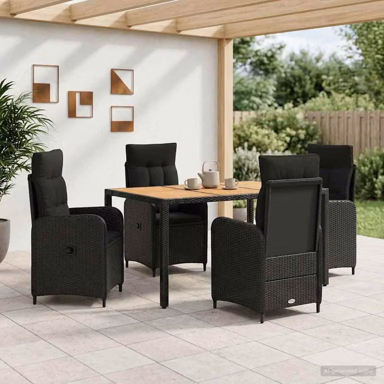 Set da pranzo per esterni vidaXL in acciaio verniciato nero e legno di acacia, composto da 5 pezzi per giardino o terrazzo