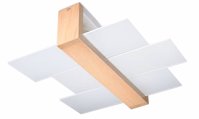Lampada da soffitto FENIKS 2 in legno naturale 2xE27 15W legno/vetro 12x43x43cm Sollux Lighting